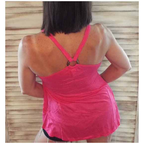 Babydoll Racerback Floaty Smocked Tank Pink 0072 - Picture 5 of 5